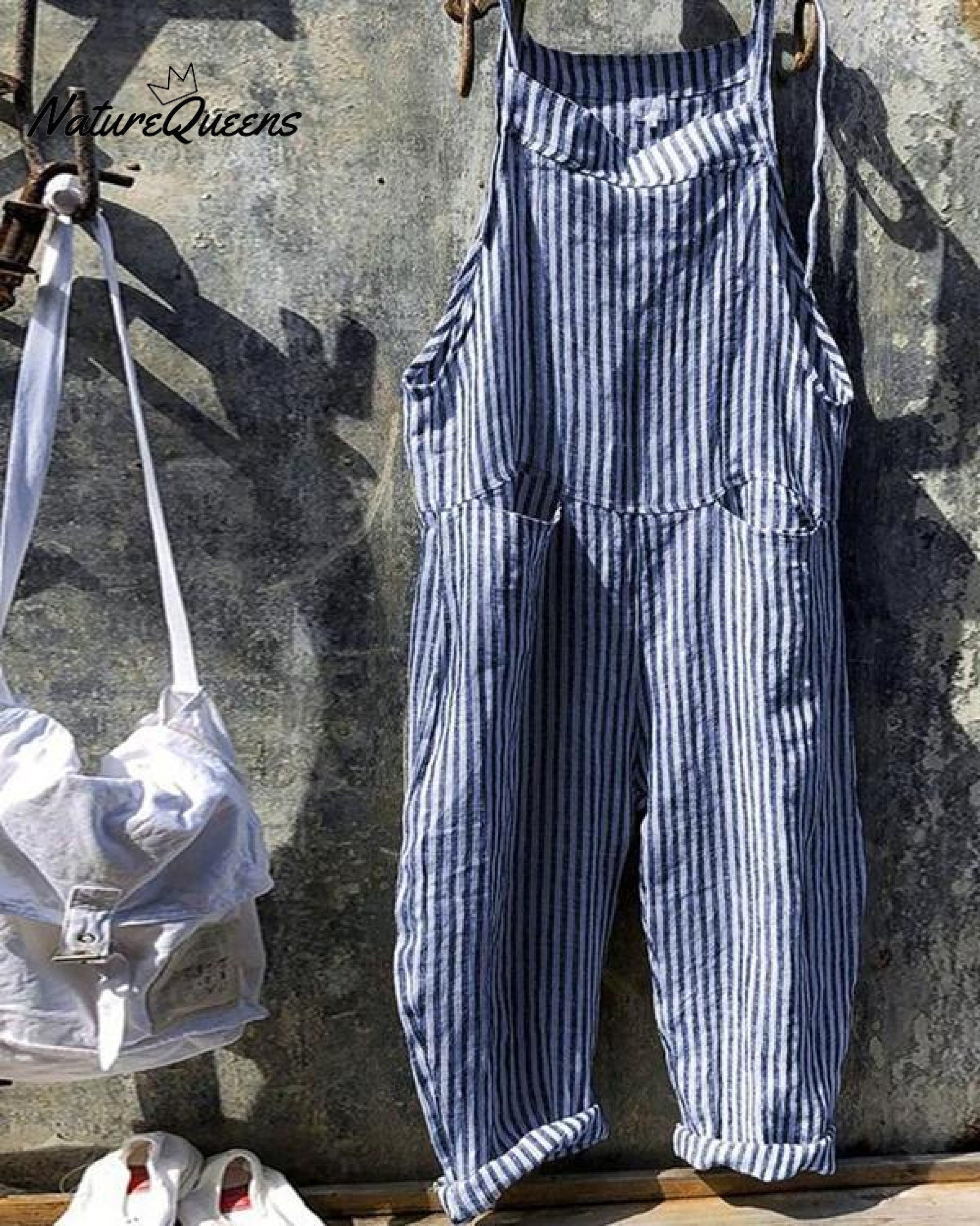 Strap Striped Jumpsuit Wide Leg Pants