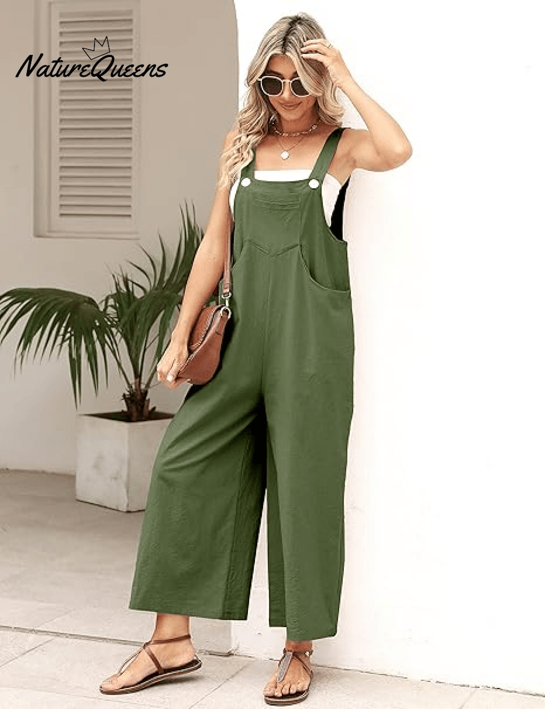 Women's Summer Cotton Linen Overalls â€?Adjustable & Relaxed Fit Jumpsuit