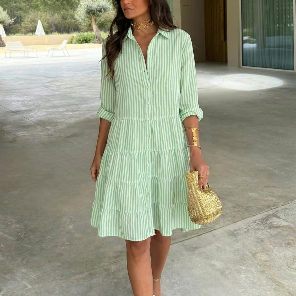 Ilyara - Lightweight Striped Button-Front Dress