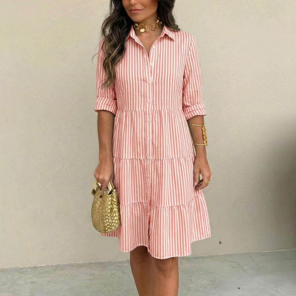 Ilyara - Lightweight Striped Button-Front Dress