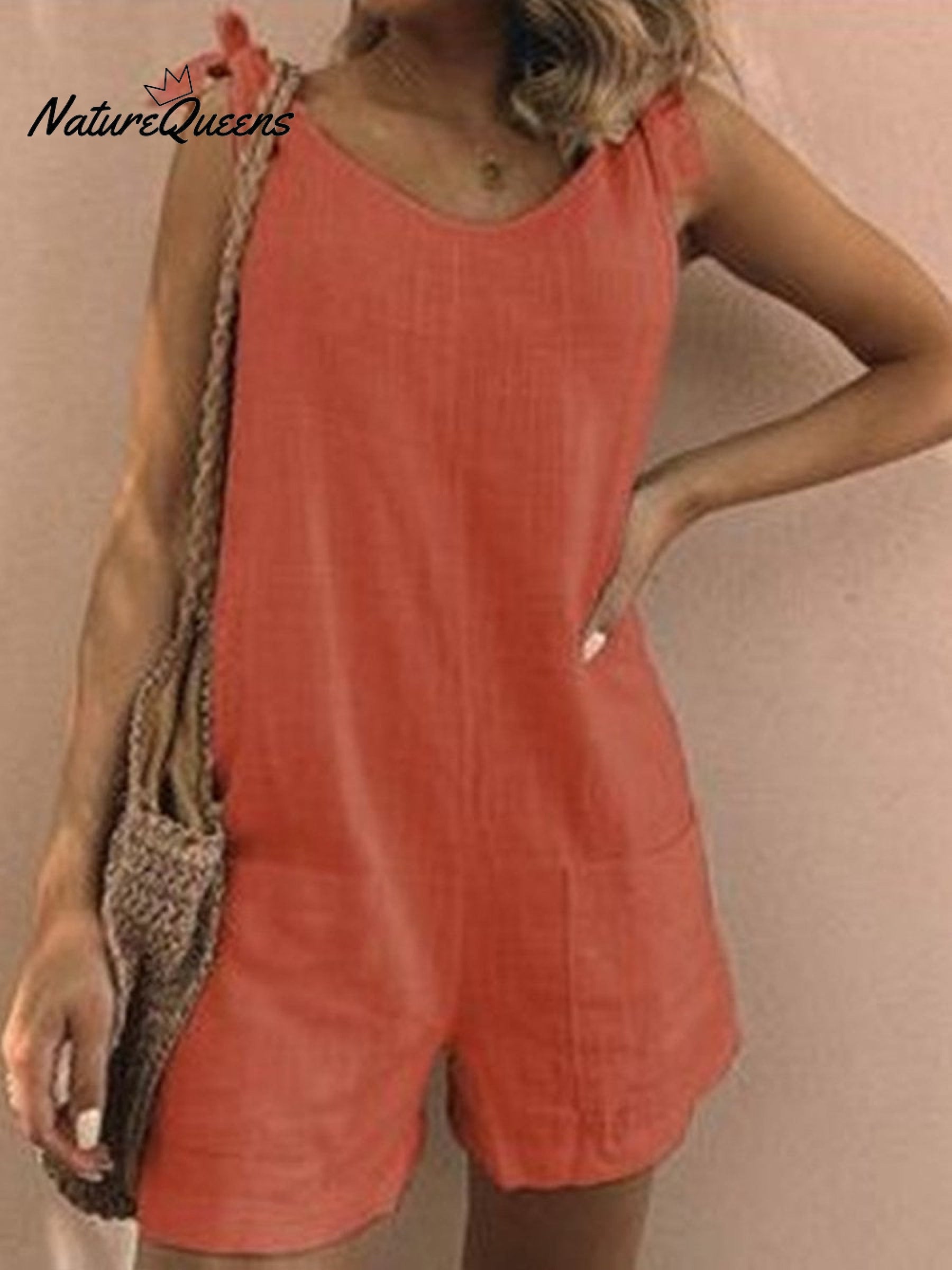 Women's Cotton Overalls Casual Sleeveless Shorts Romper Jumpsuit