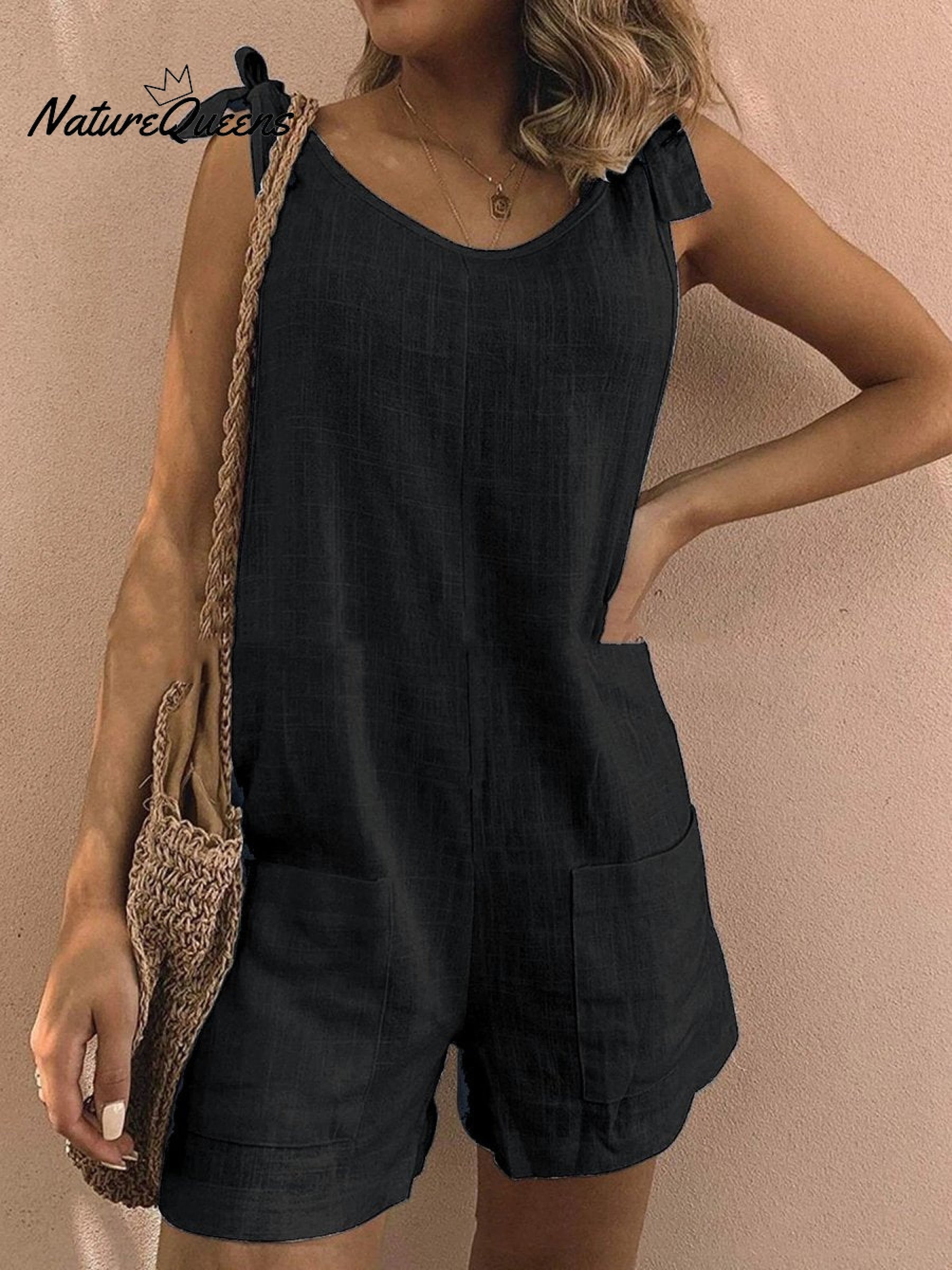 Women's Cotton Overalls Casual Sleeveless Shorts Romper Jumpsuit