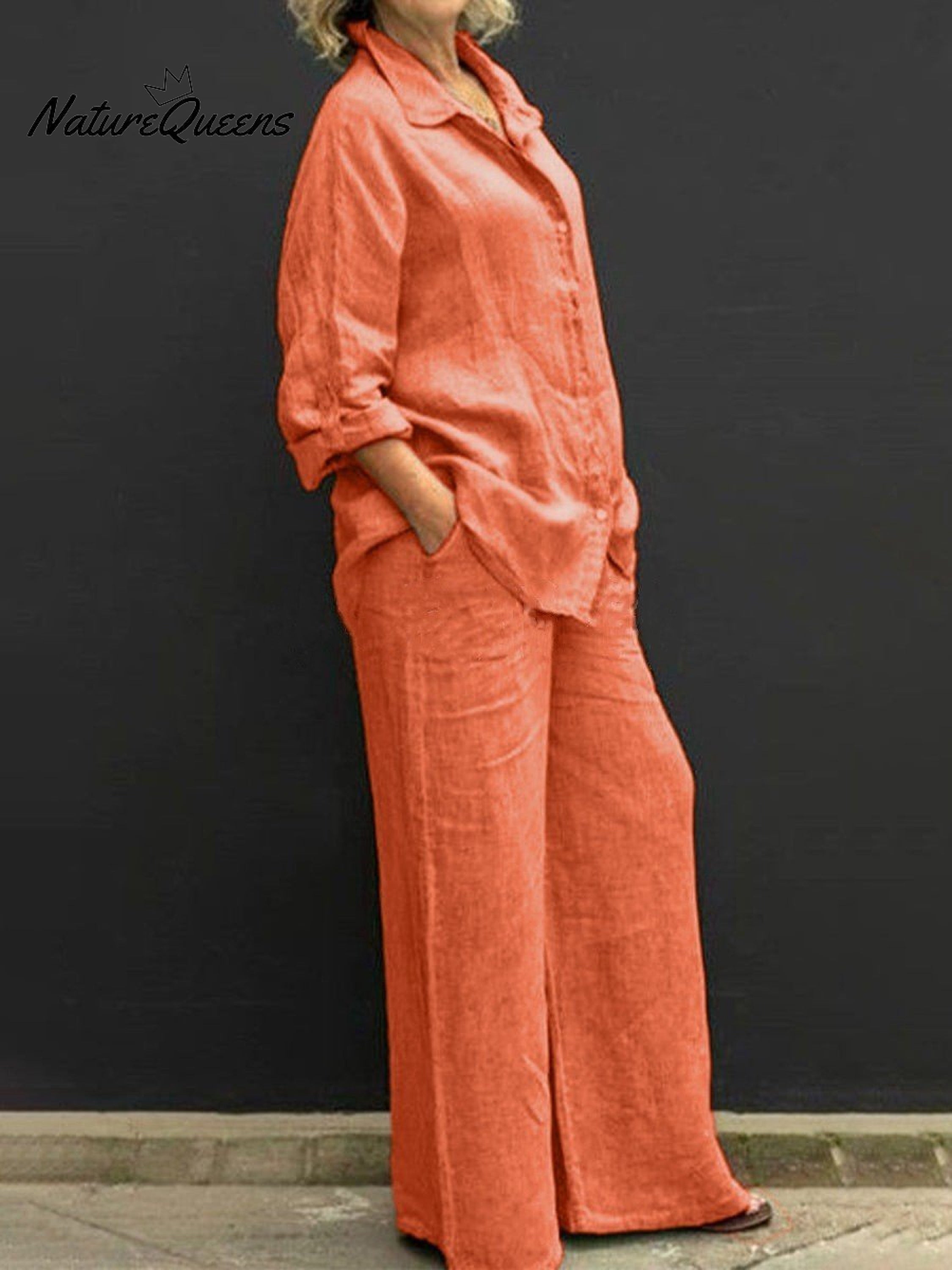 Women's Solid Color Loose Elegant Casual Shirt Suit