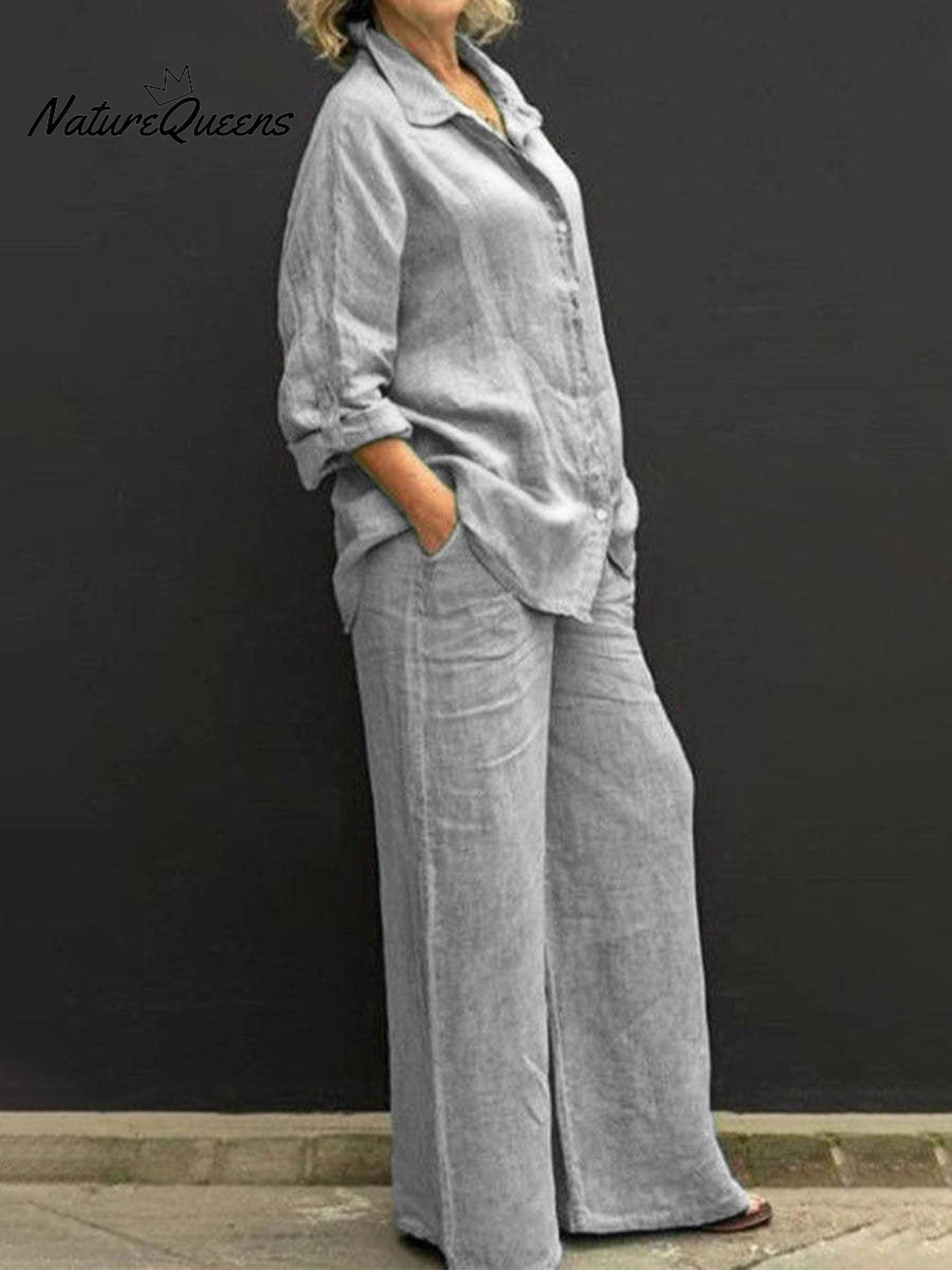 Women's Solid Color Loose Elegant Casual Shirt Suit