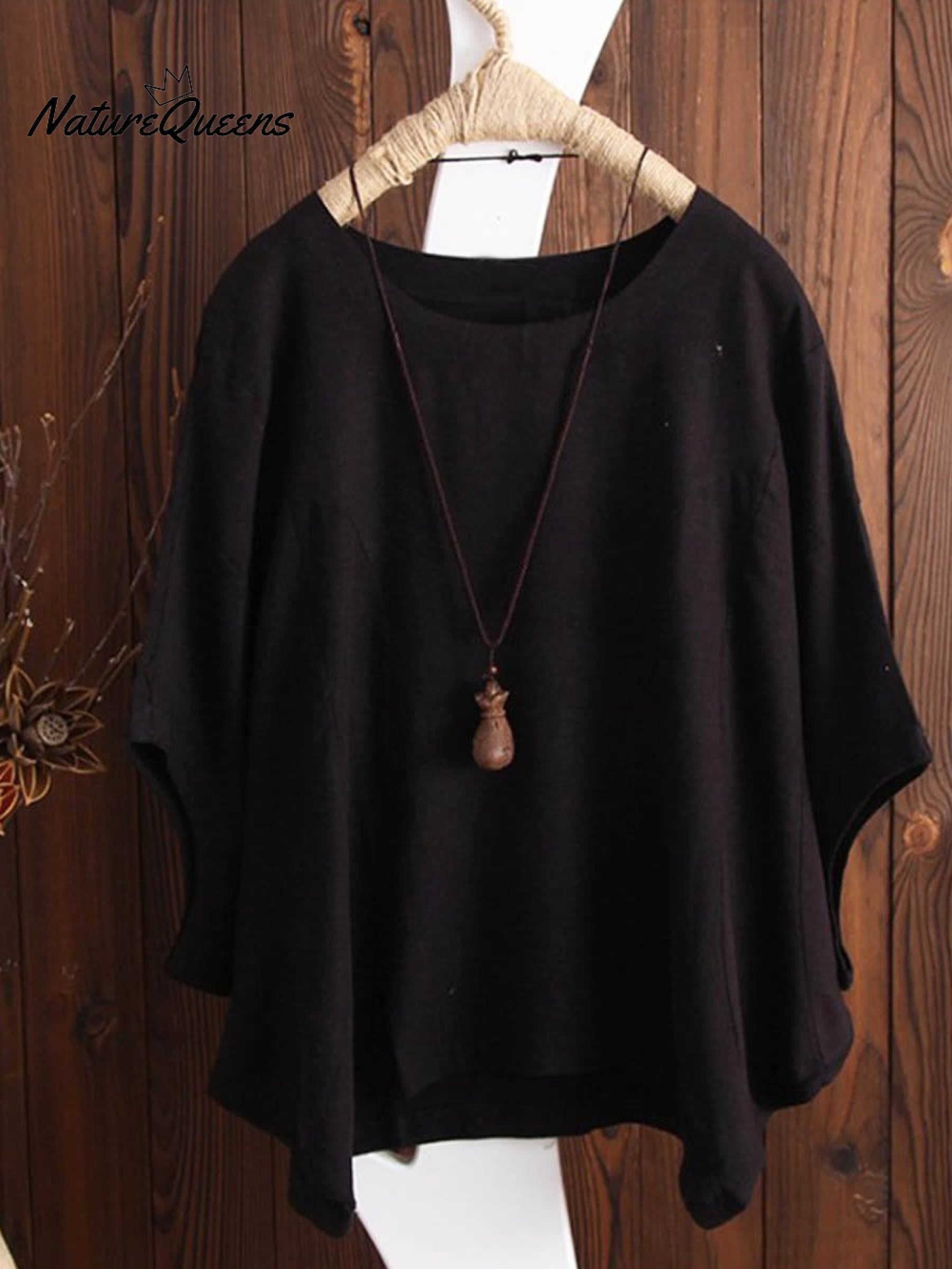 Women's Solid Color Loose Elegant Bat Sleeve Casual Cotton And Linen Shirt