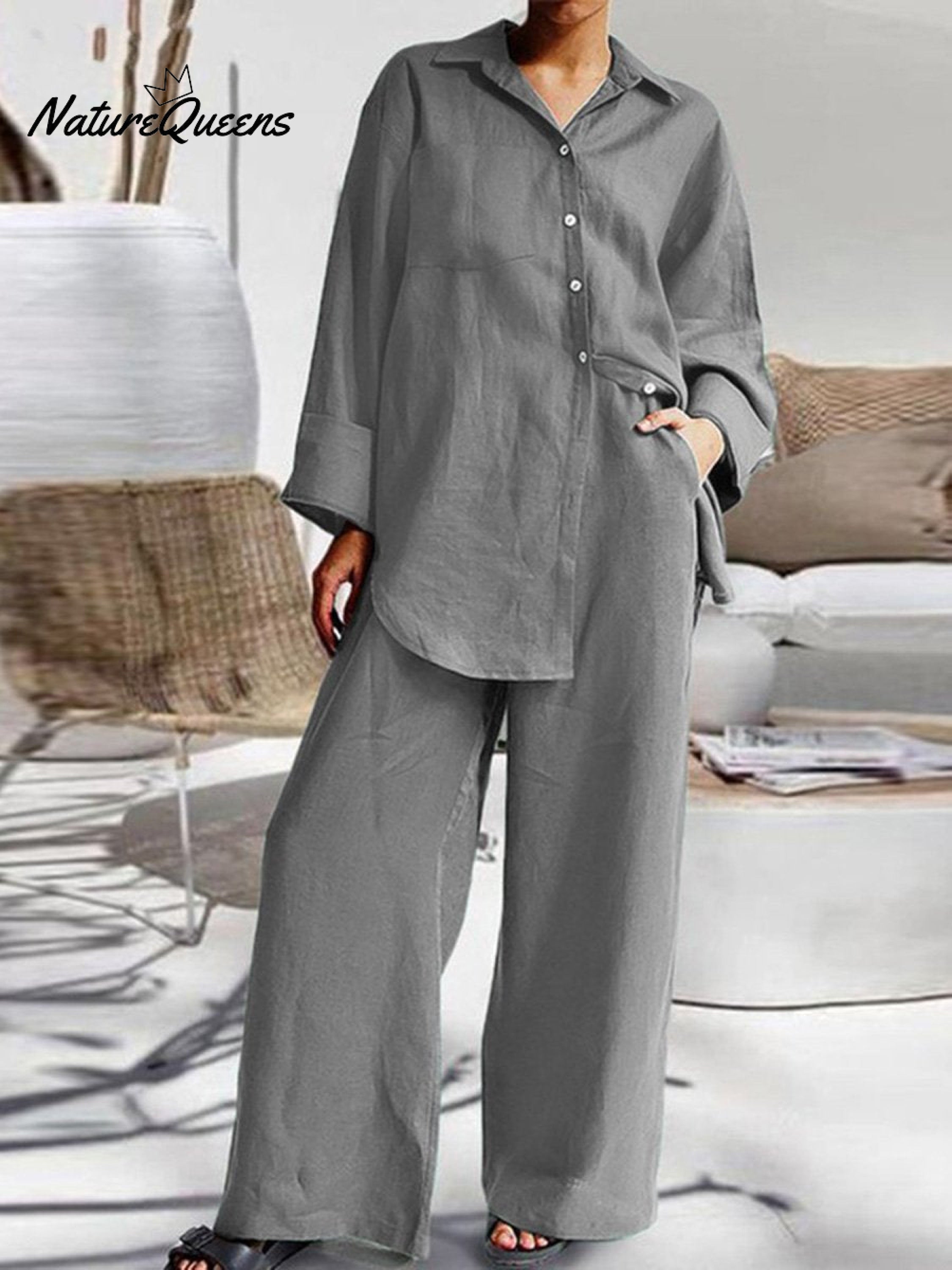 Women's Nine-Quarter Sleeve Shirt And Trousers Two-Piece Suit