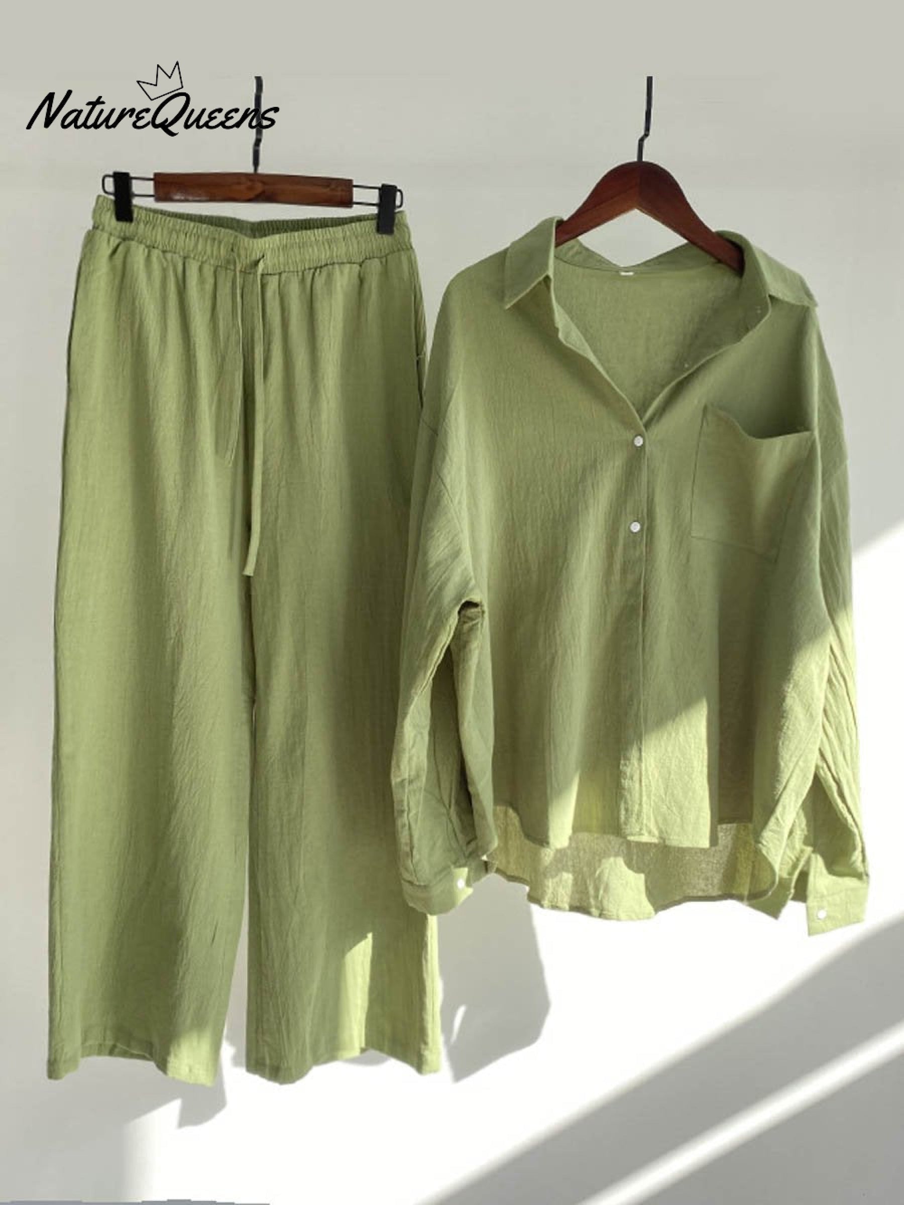 Women's Solid Color Loose Elegant High Waist Casual Cotton And Linen Suit