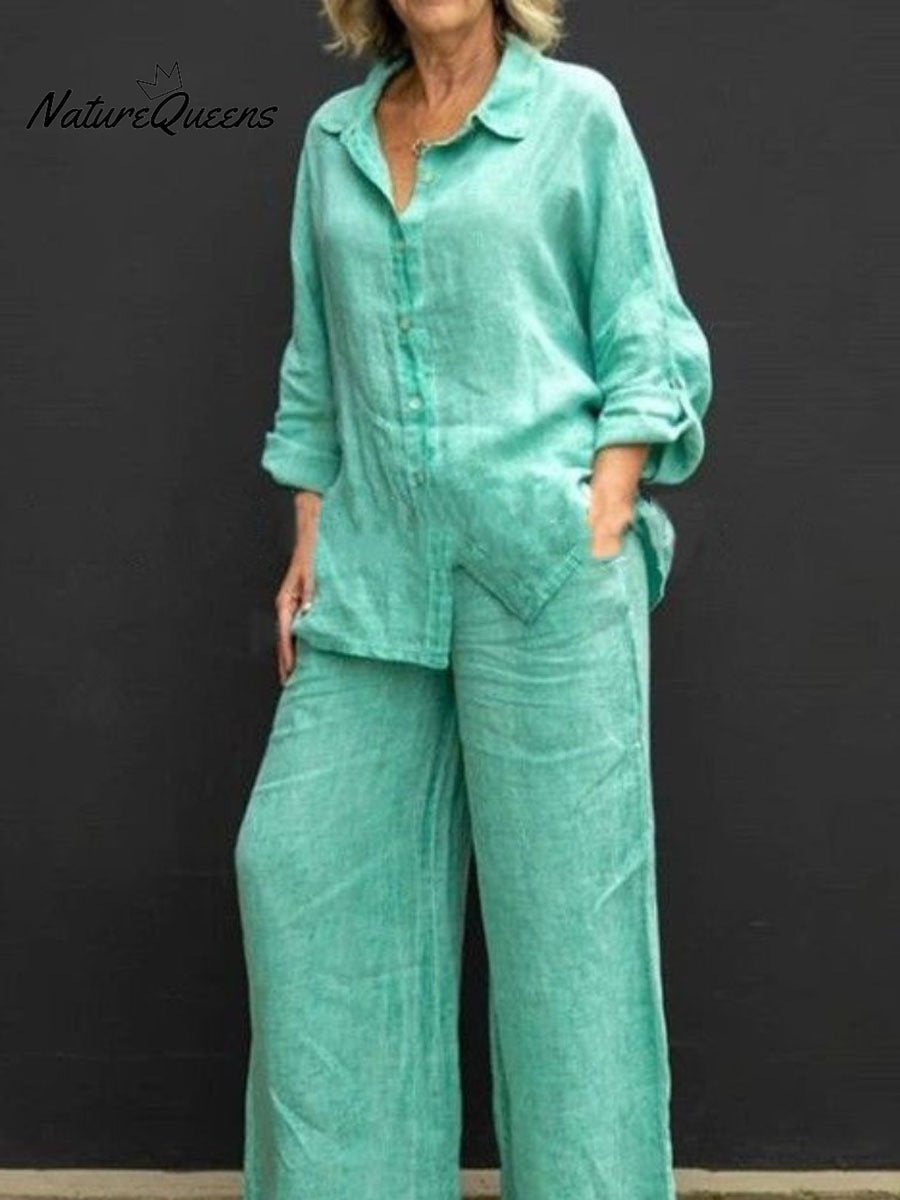 Women's Solid Color Loose Elegant Casual Shirt Suit