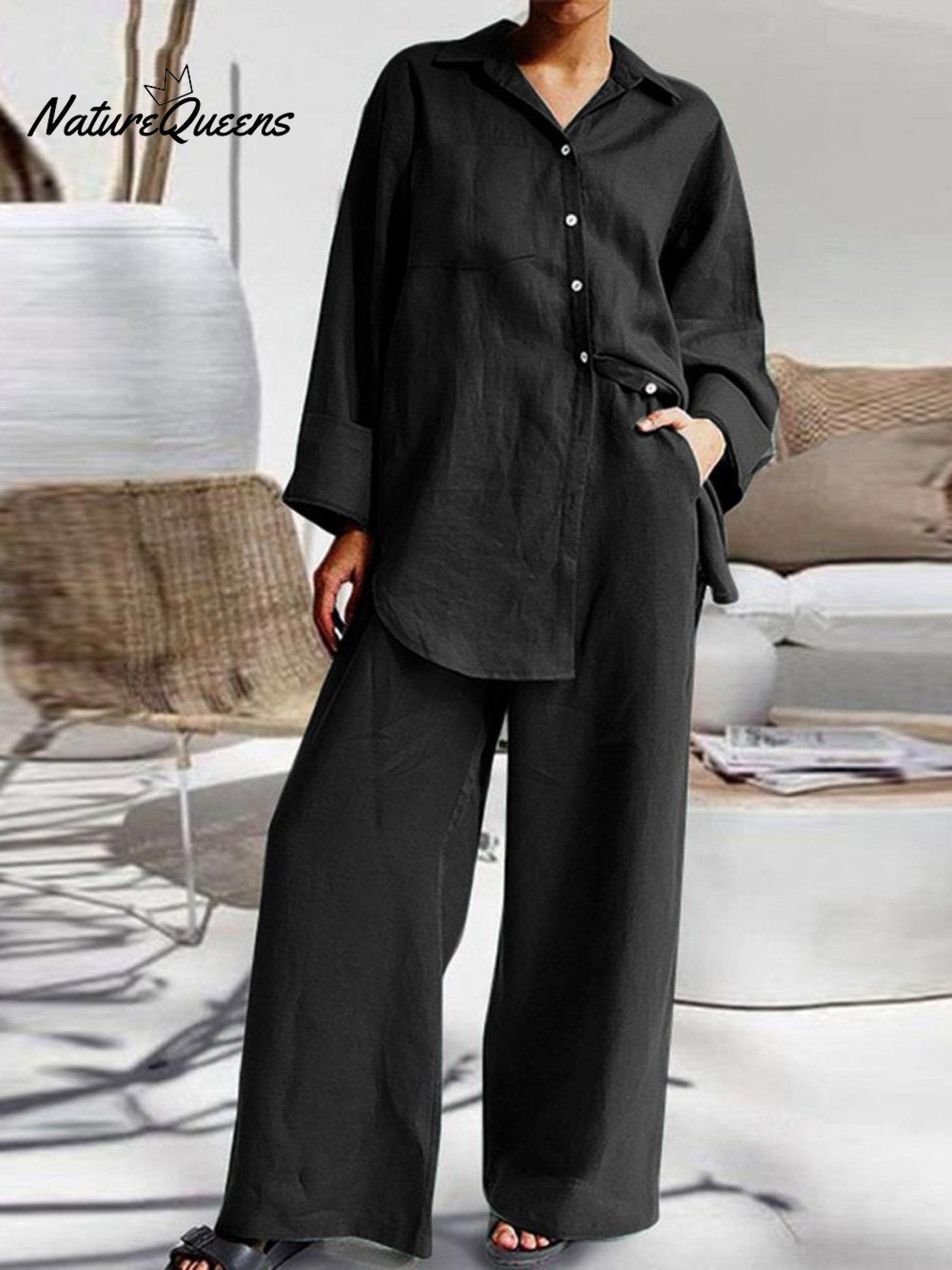 Women's Nine-Quarter Sleeve Shirt And Trousers Two-Piece Suit