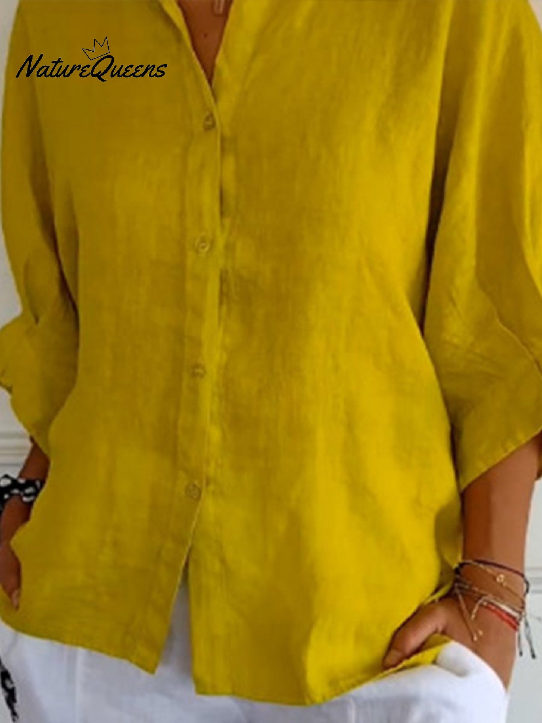 Women's  Cotton & Linen  Casual Tie-back  Shirt