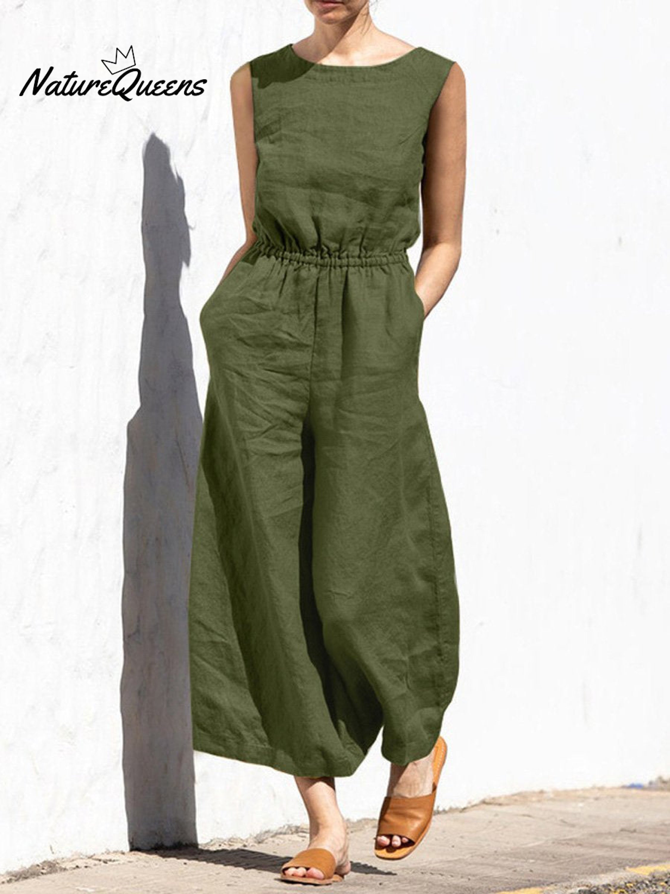 Women's Solid Color Loose Elegant Casual Sleeveless Jumpsuit