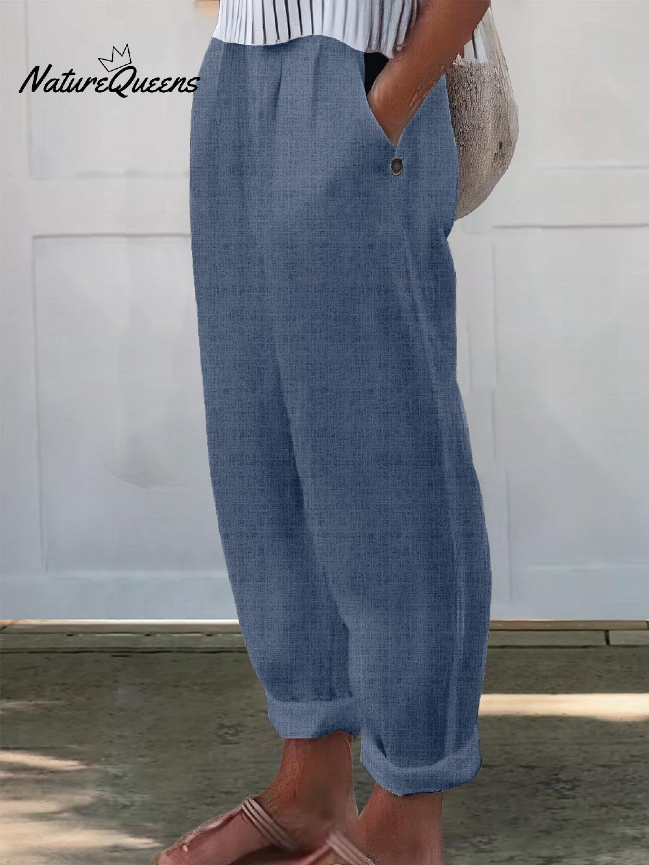 Women's Printed Cotton And Linen Casual Pants
