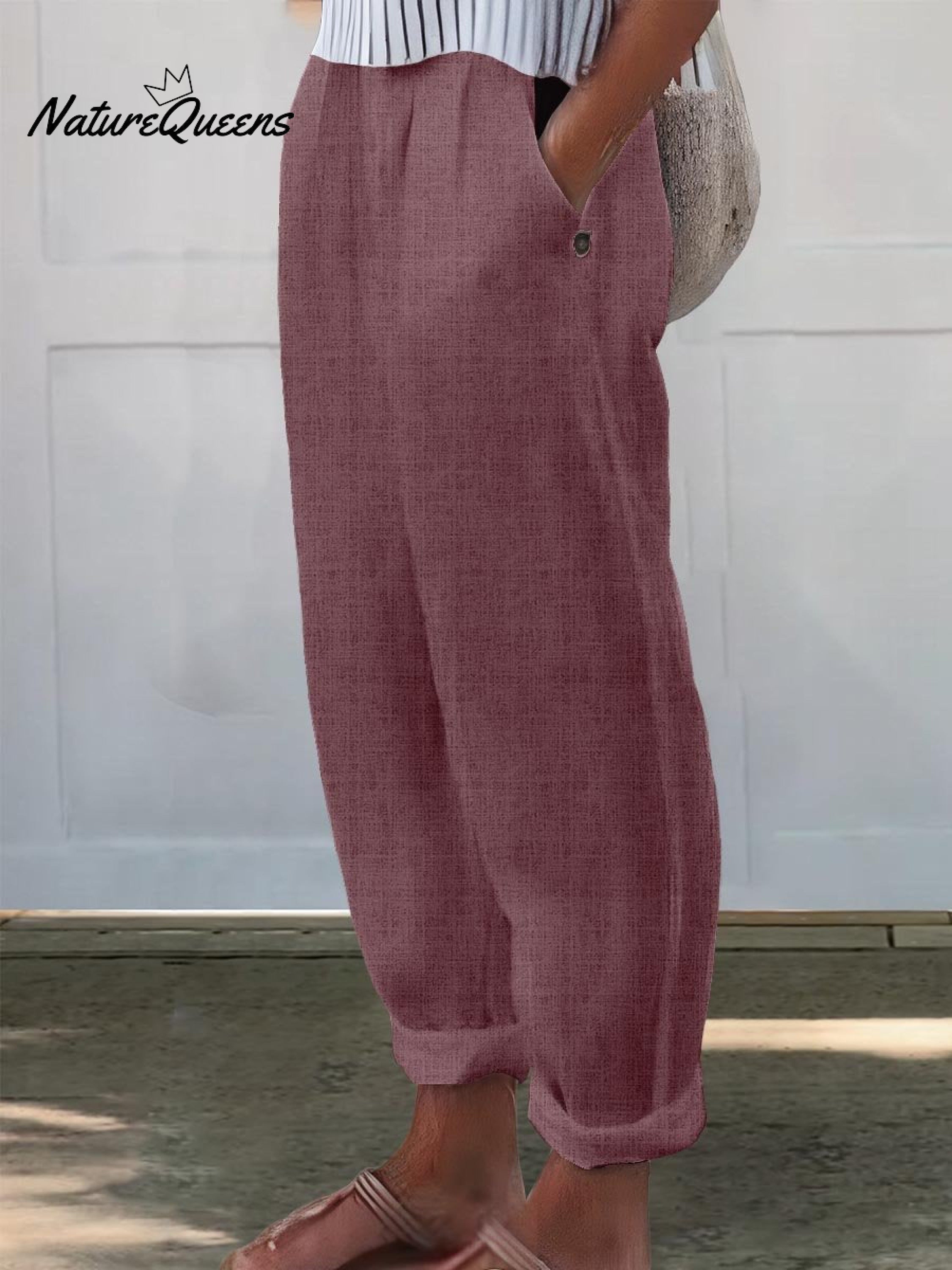 Women's Printed Cotton And Linen Casual Pants
