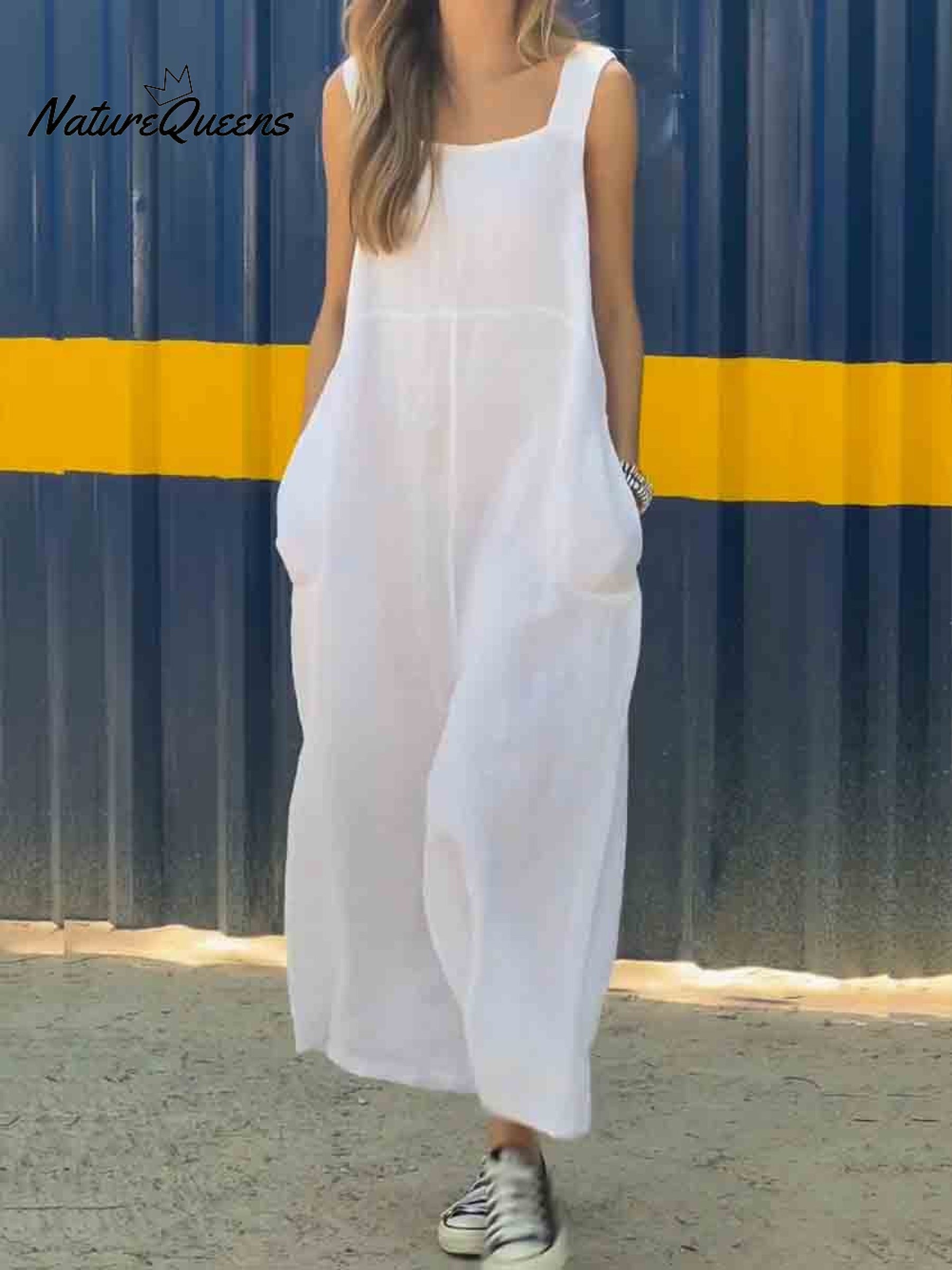 Women's Casual Cotton Linen Wide Leg Jumpsuit