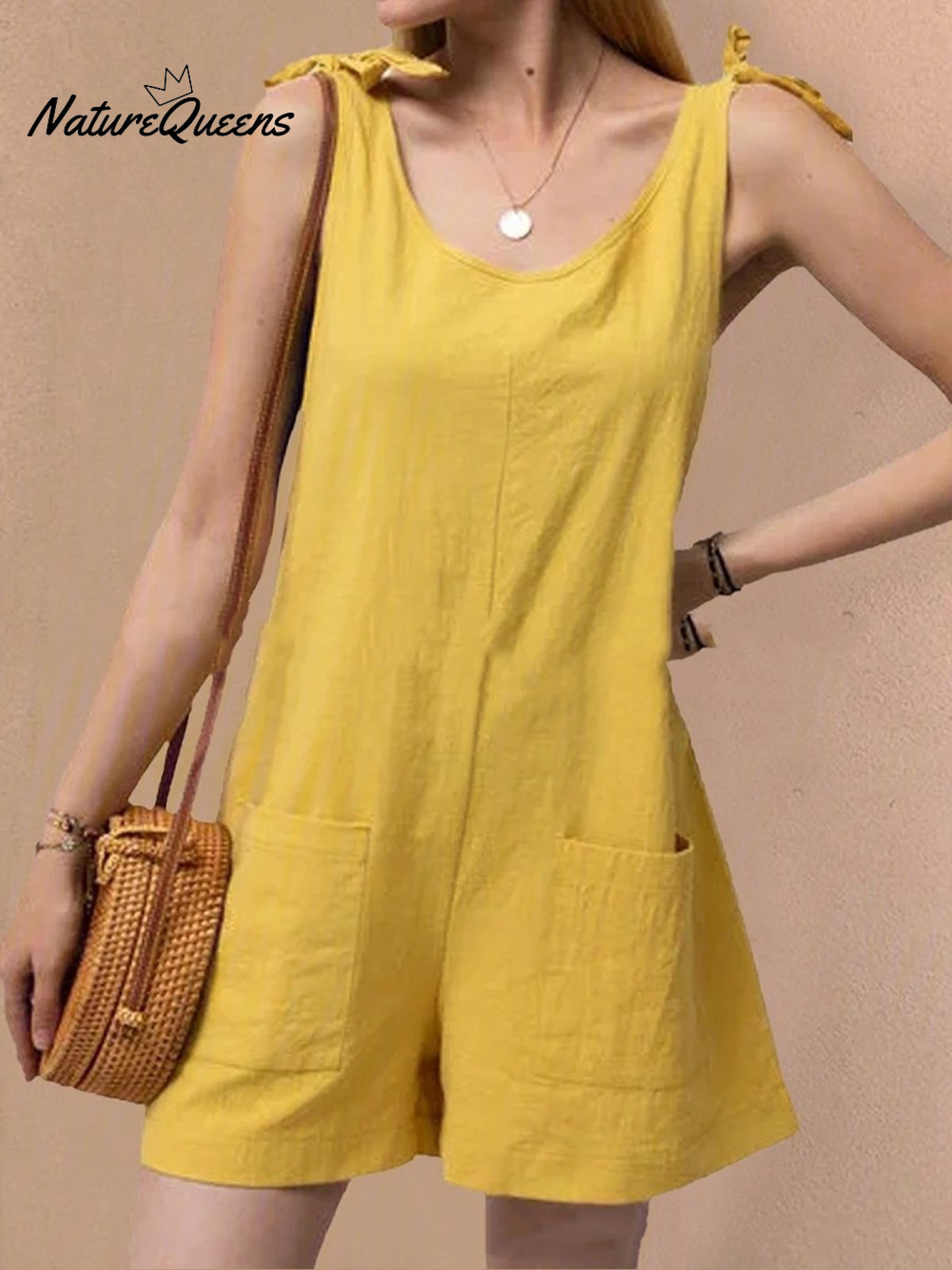 Women's Cotton Overalls Casual Sleeveless Shorts Romper Jumpsuit