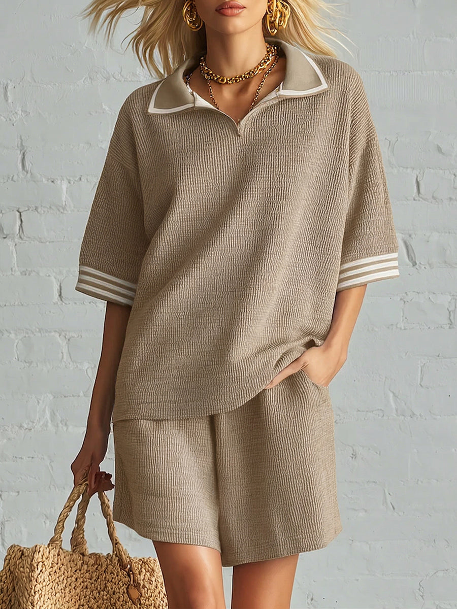 Casual Travel & Sport Polo Collar Knit Two-piece Set
