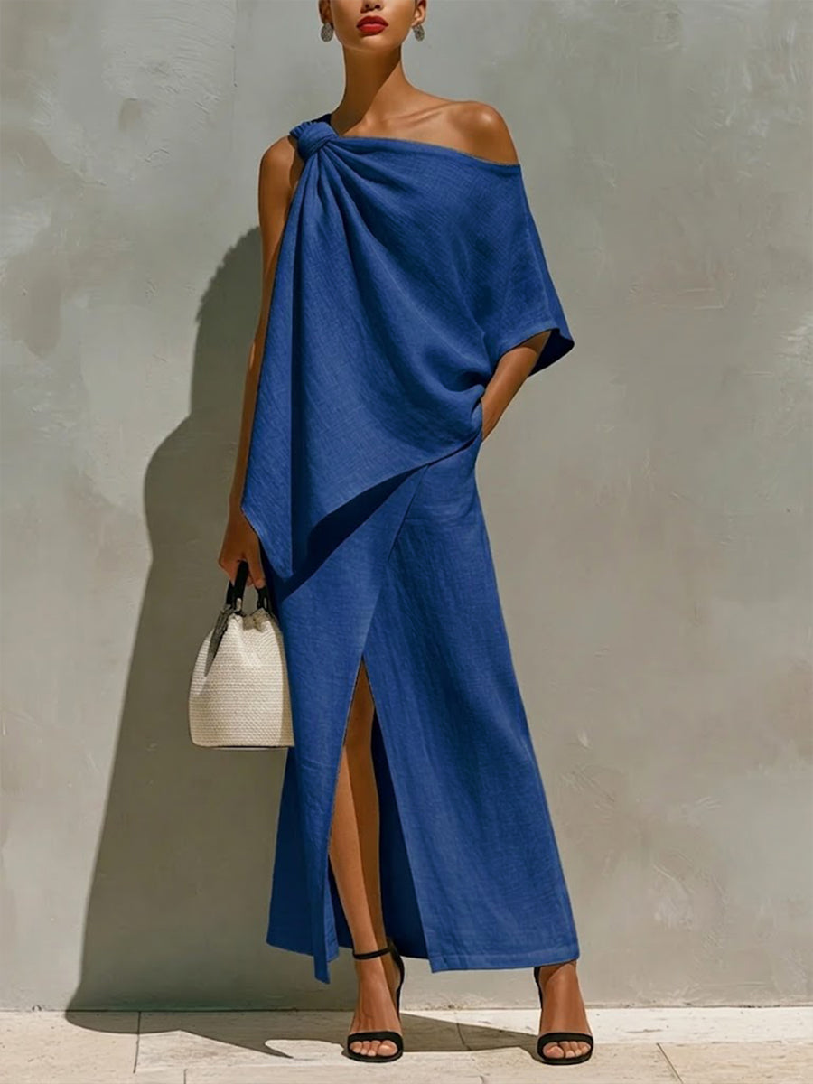Stylish Off-shoulder Linen & Cotton Top And Skirt Two-piece Set