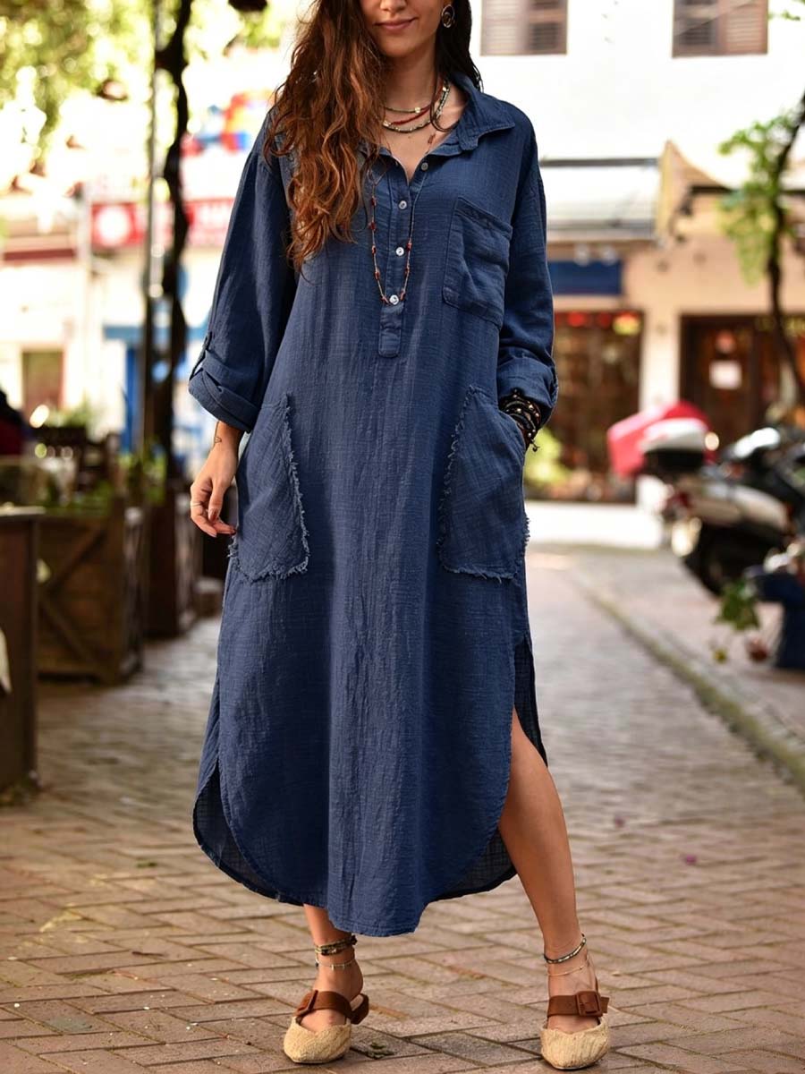 Women's Solid Color Art Stylish Cotton Linen Casual Dress