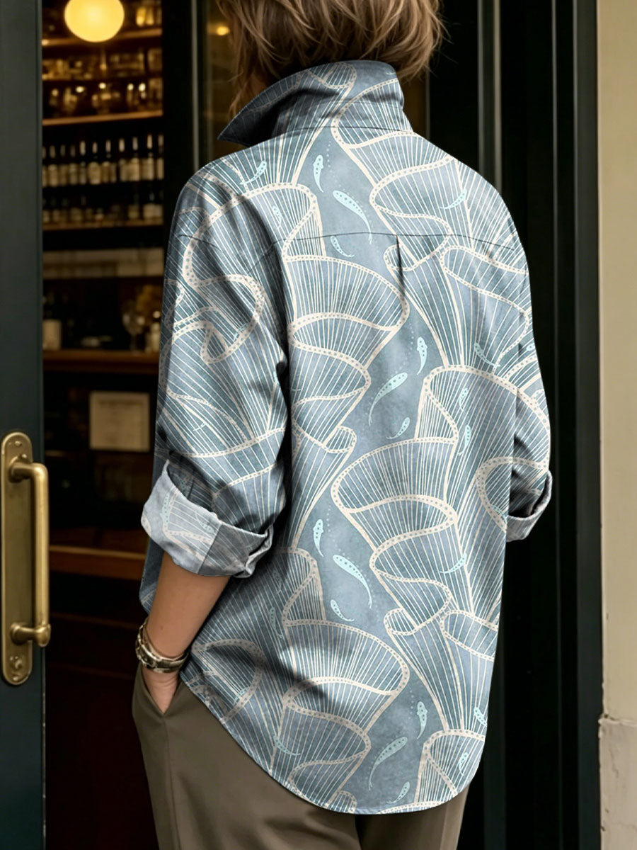Women's Artistic Floral Print Metal-button Shirt