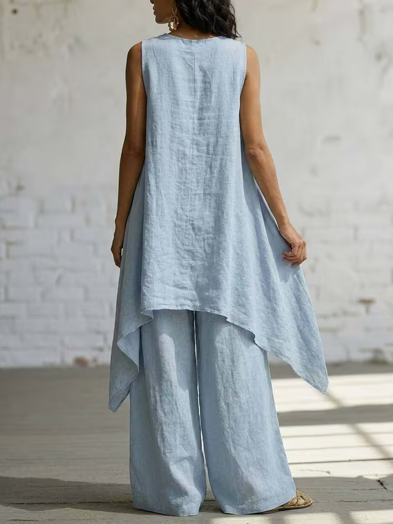 Women's Irregular Cut Design Cotton Linen Suit