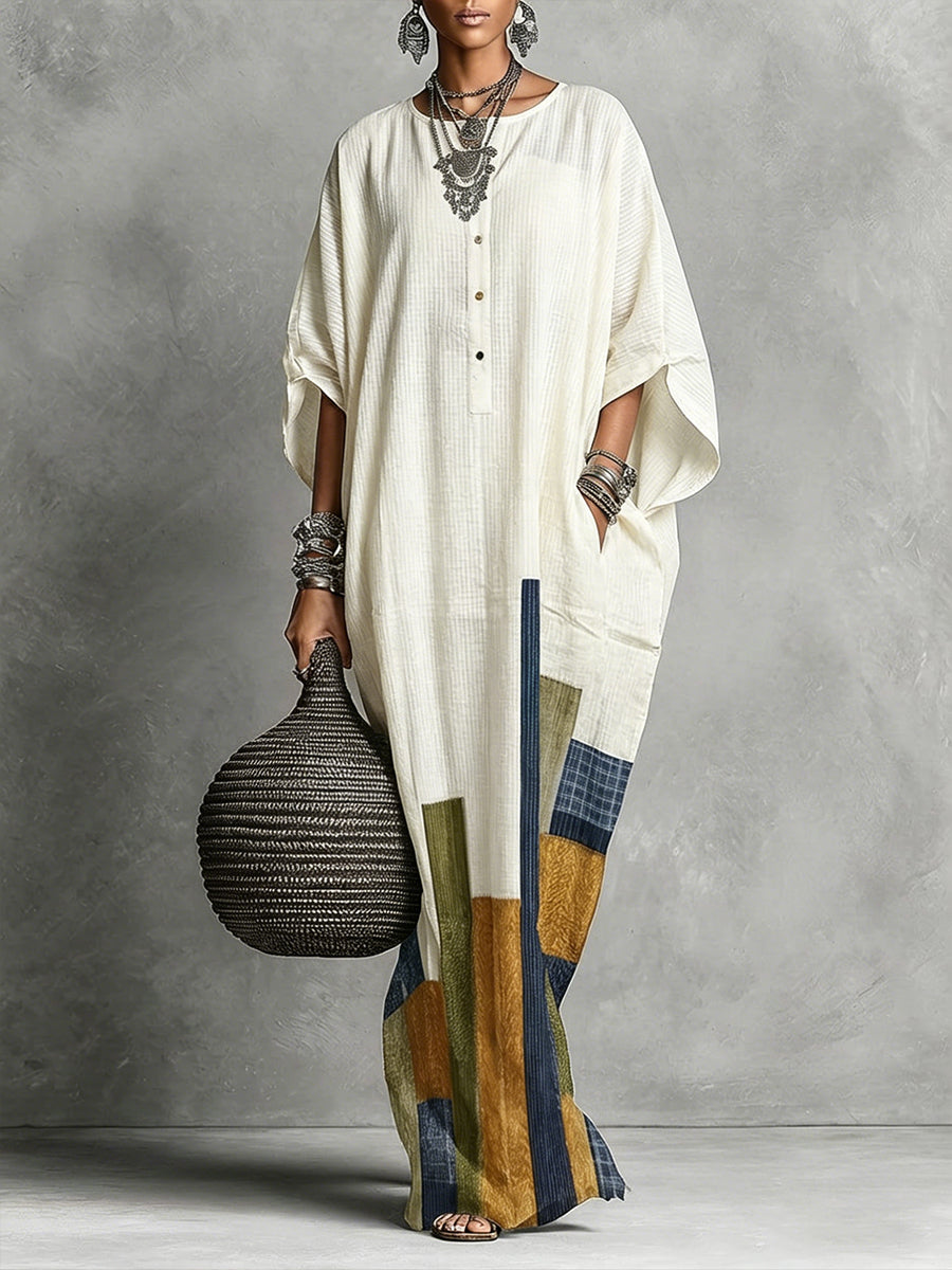 Casual Loose-fit Linen And Cotton Maxi Dress