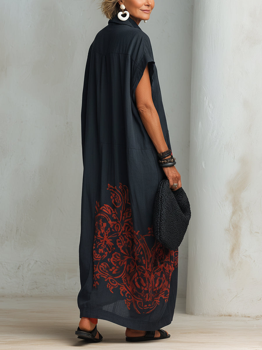 Loose-fit Cotton-linen Shirt Dress With Abstract Print