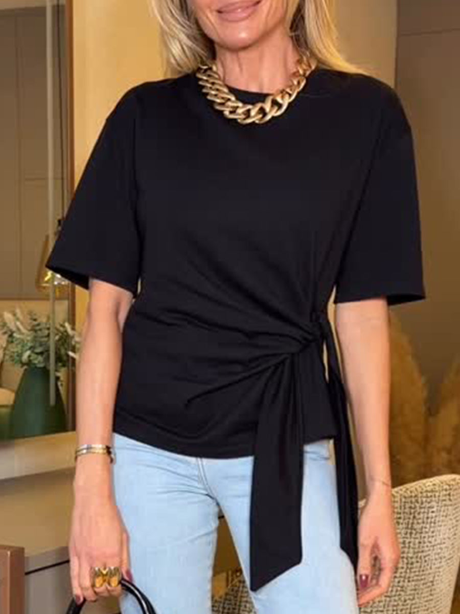 Casual & Cozy Lace-Up Cotton T-Shirt