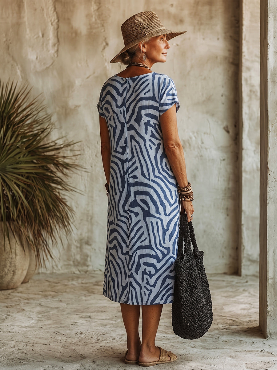 Artistic Line-drawing Cotton Dress