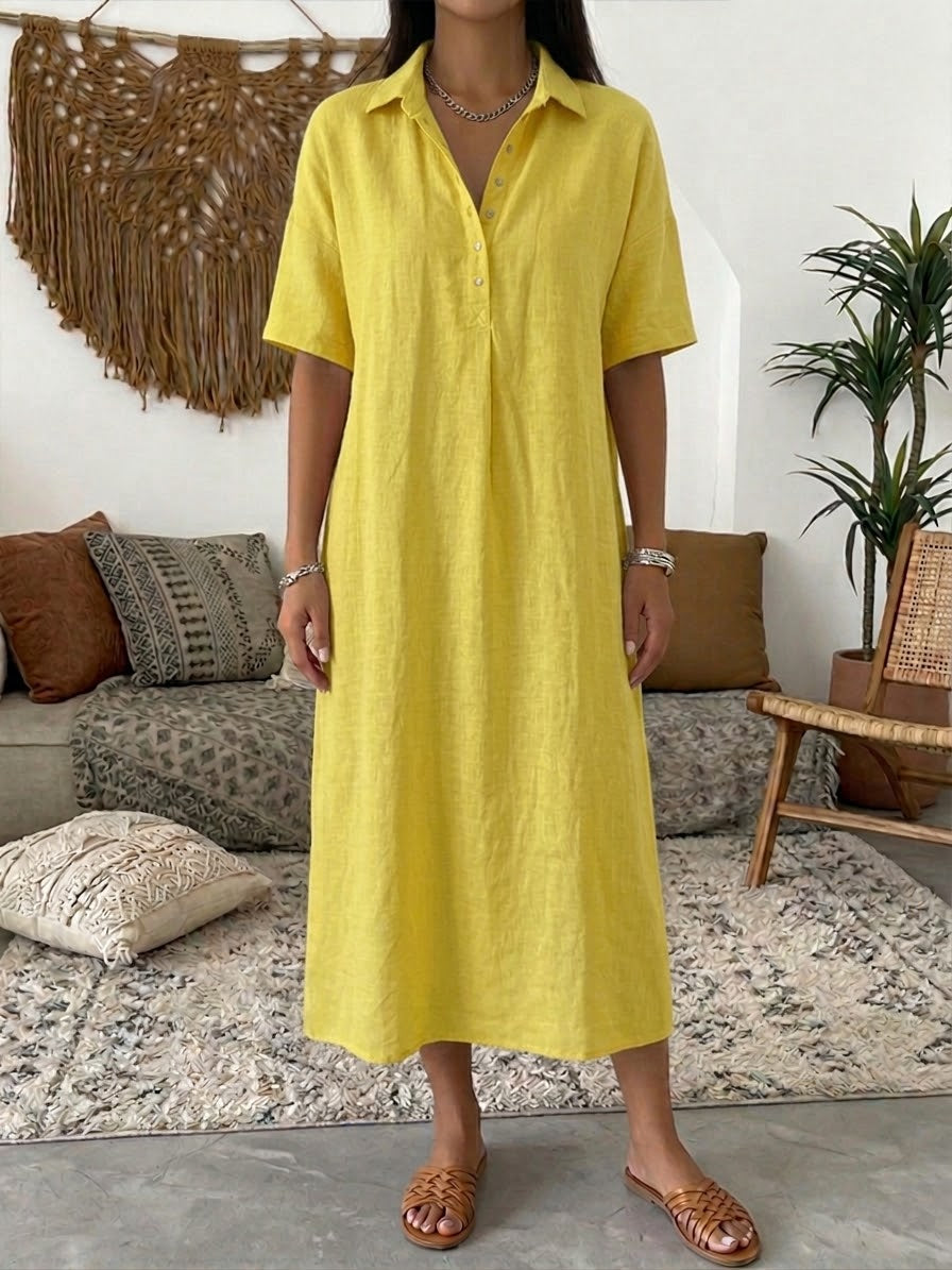 Women’s Cotton Linen Polo Dress – Casual Short Sleeve Summer Dress