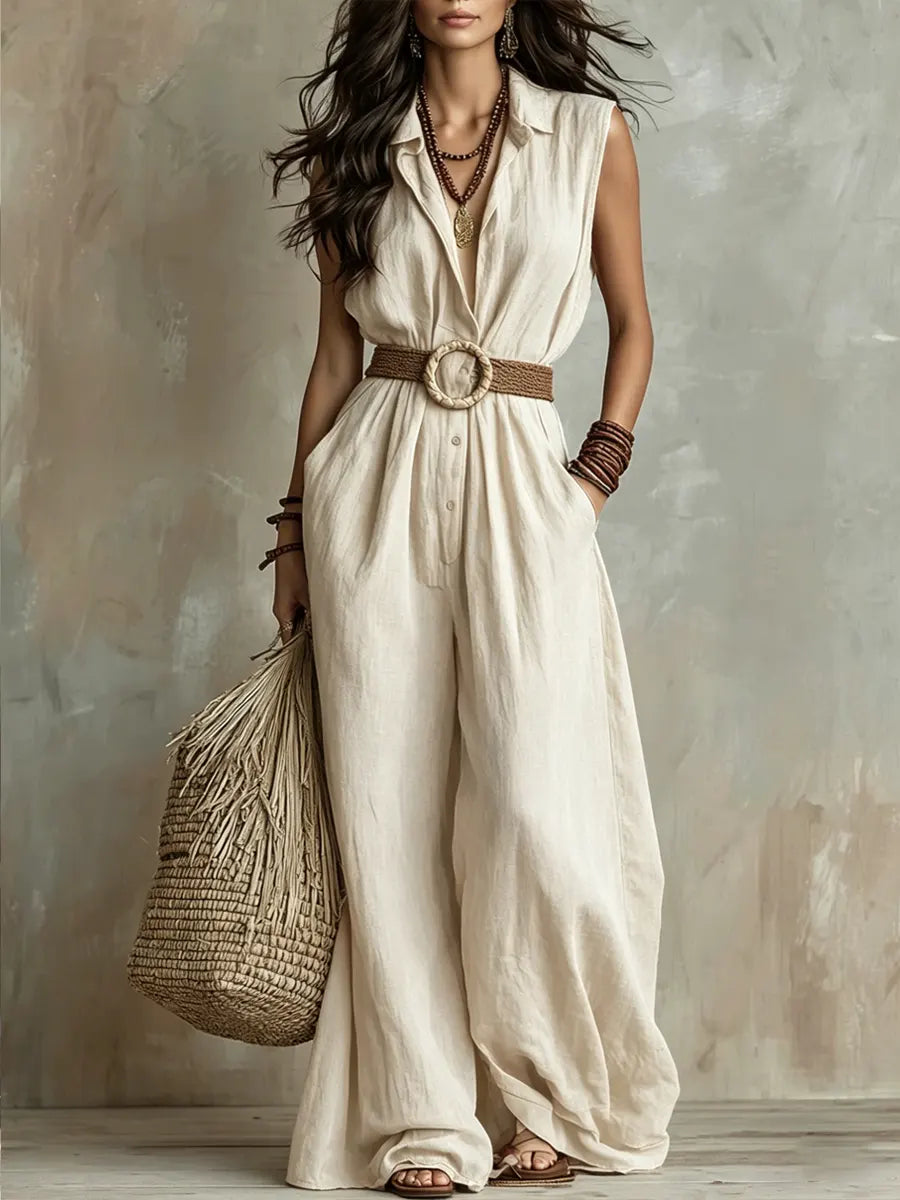 Women's Bohemian Style Sleeveless Linen Jumpsuit