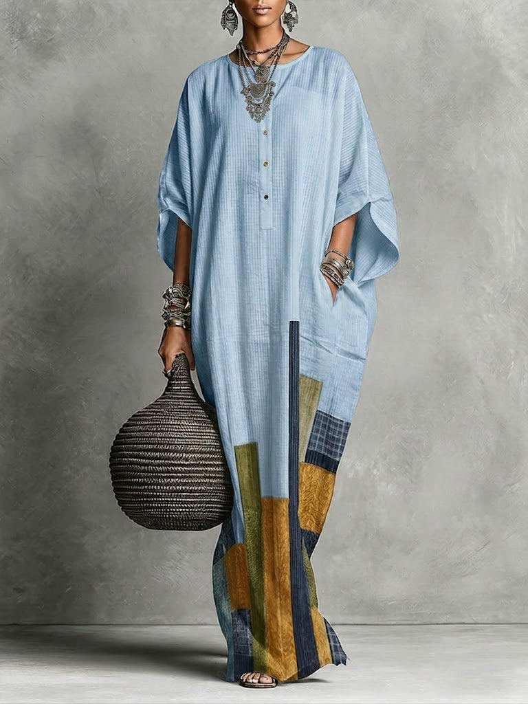 Casual Loose-fit Linen And Cotton Maxi Dress