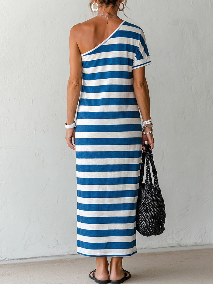 Women's Off-shoulder Short-sleeve Casual Loose Cotton-linen Dress