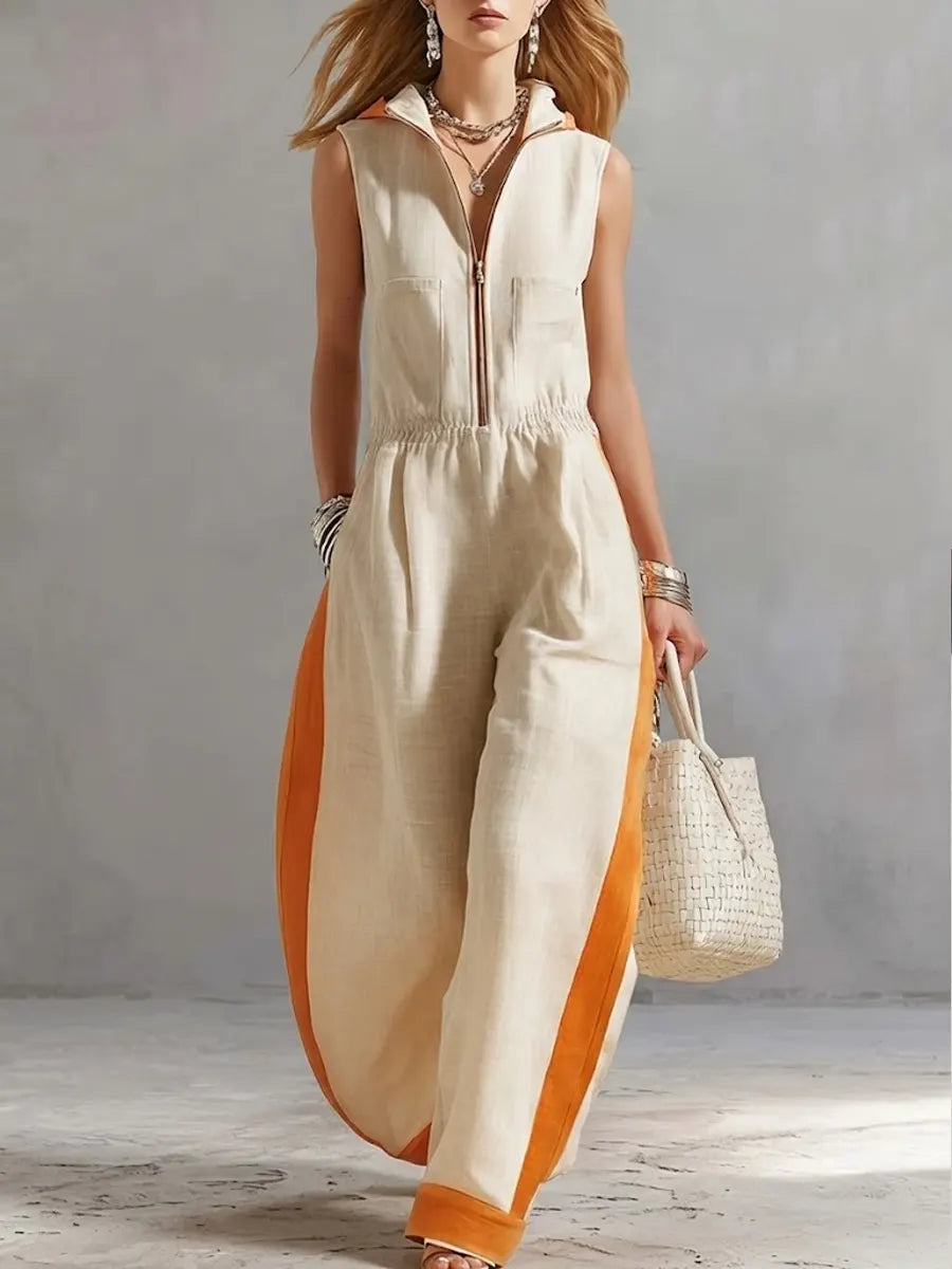 Women's Casual Sports Style Hooded Linen Jumpsuit