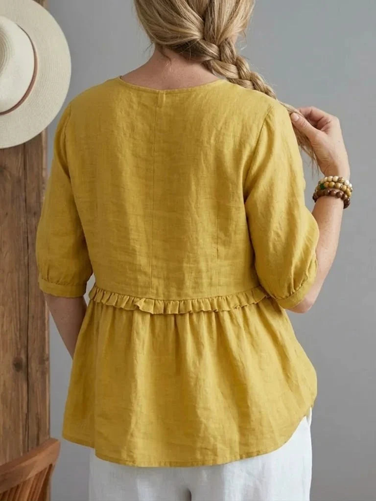 Women's V-neck Cotton And Linen Top