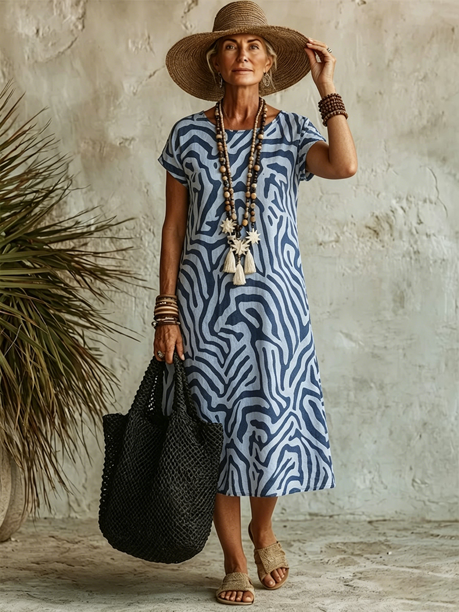 Artistic Line-drawing Cotton Dress