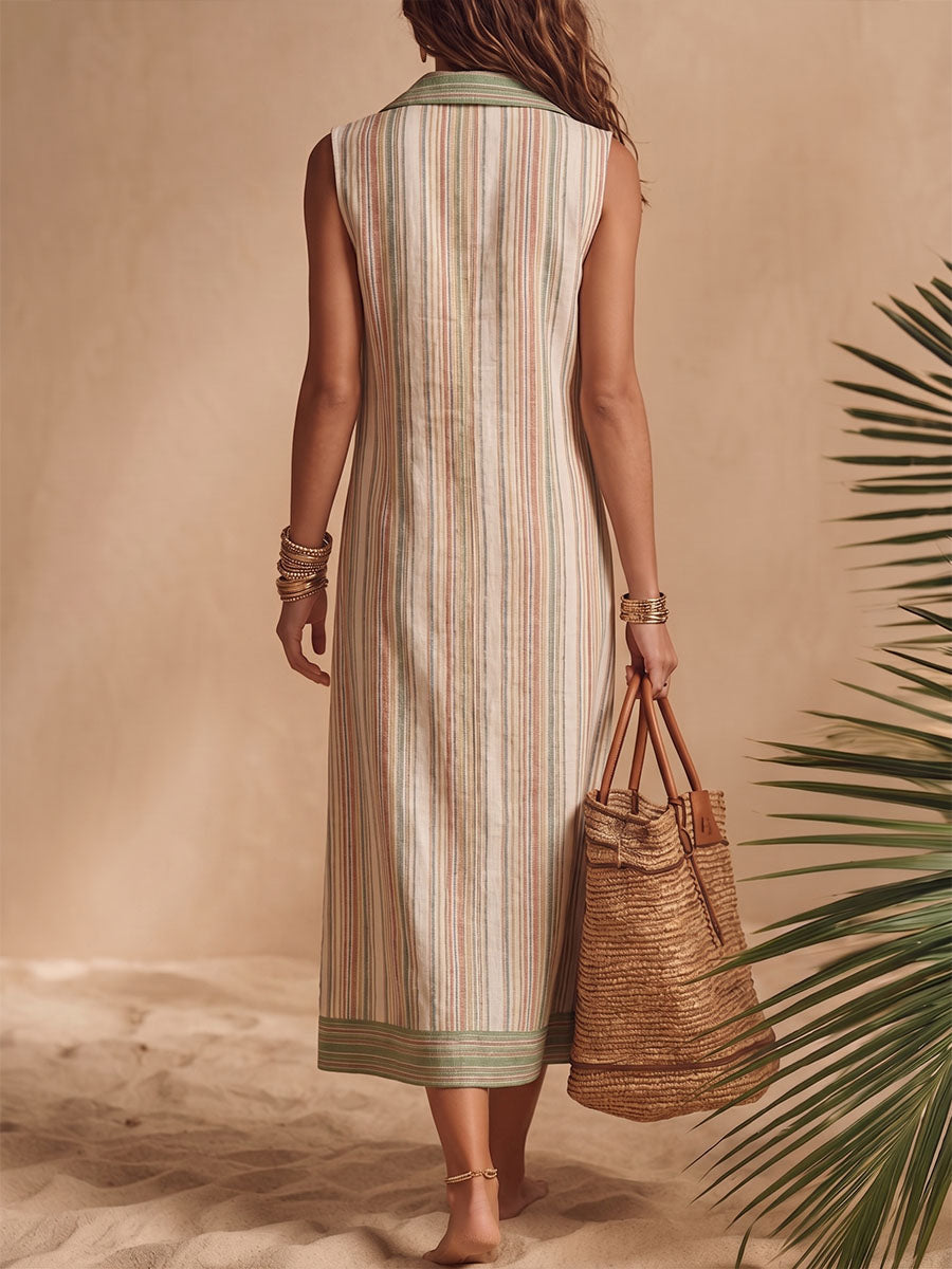 Women's Retro Striped Maxi Dress