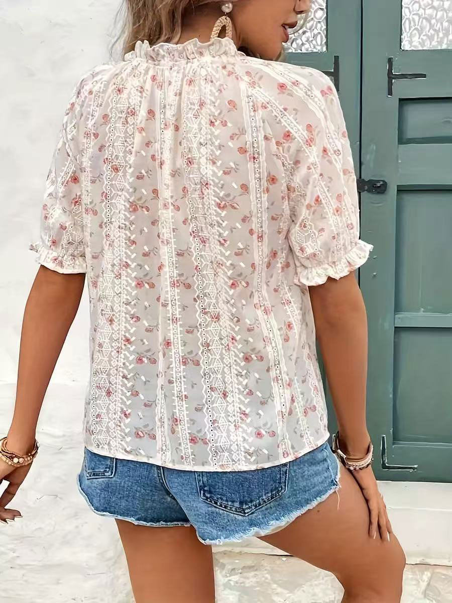 Women's French-style Floral Short-sleeve Shirt