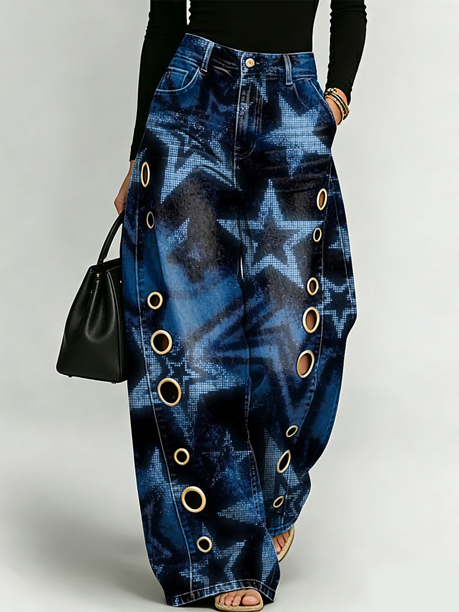 Y2k-style Star Decorative Pattern Women's Casual Denim Pants