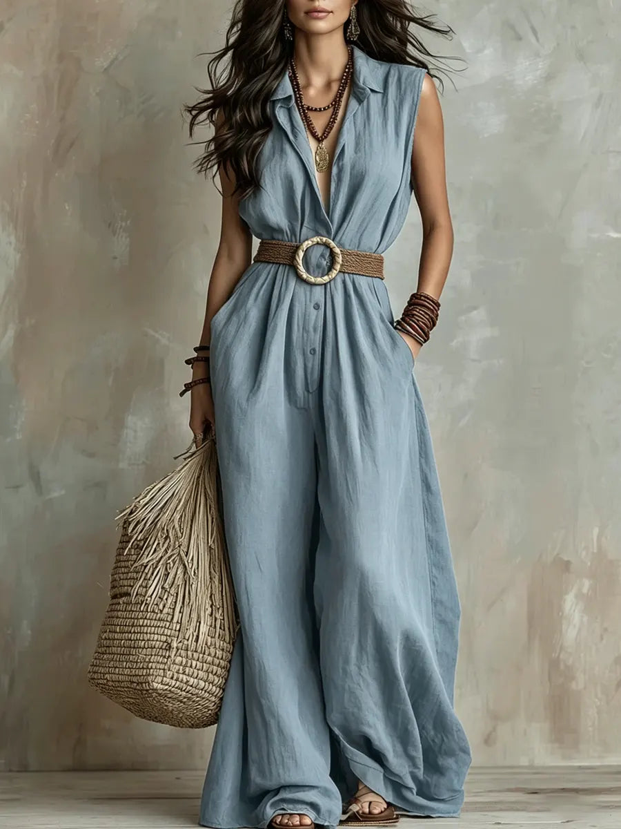 Women's Bohemian Style Sleeveless Linen Jumpsuit