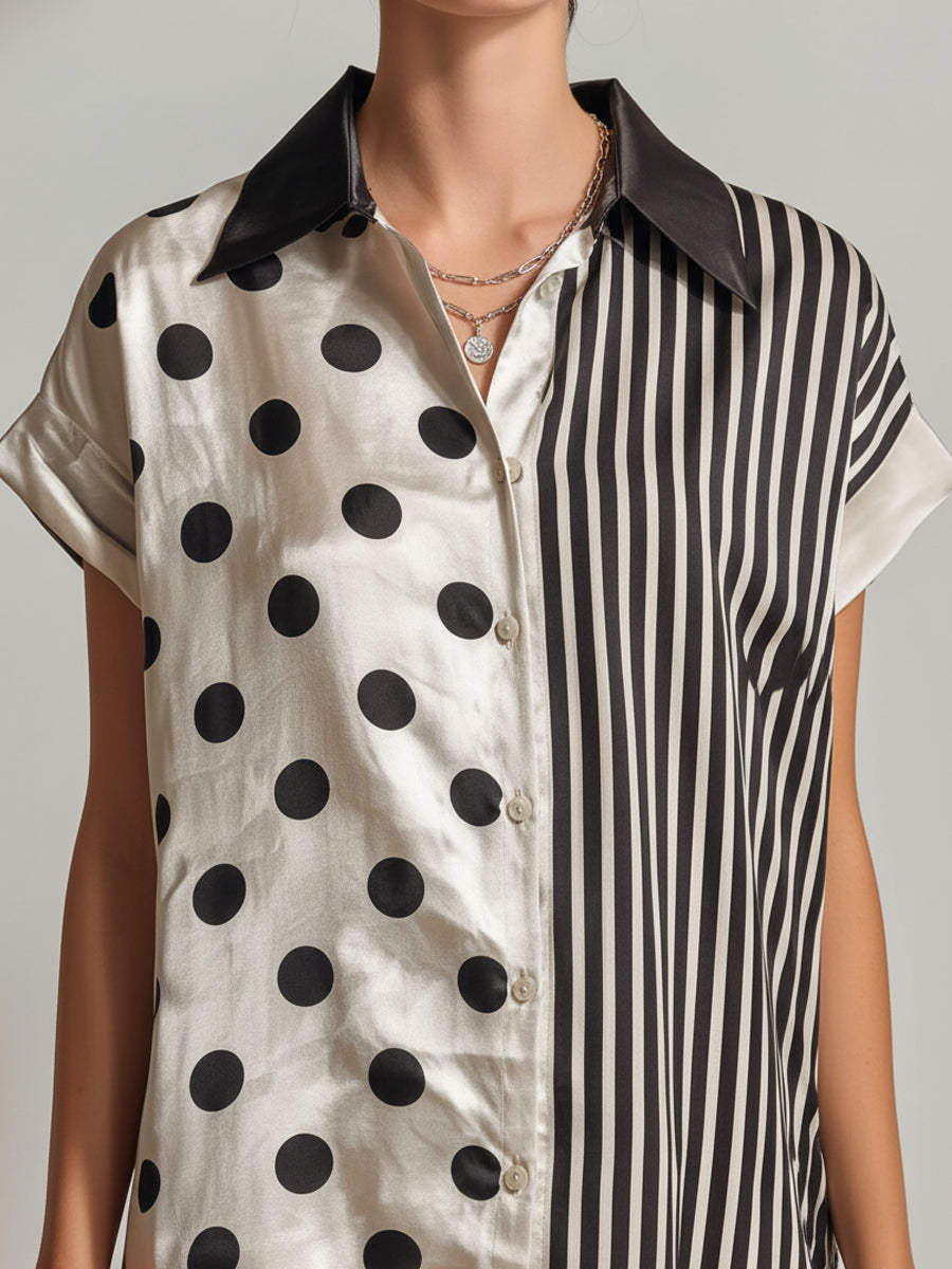 Polka Dot & Striped Patchwork Shirt Maxi Dress
