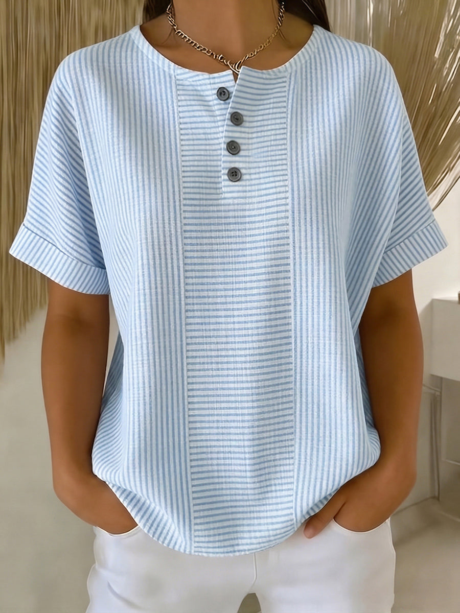 Artistic Cut Striped Cotton-linen Shirt Blouse