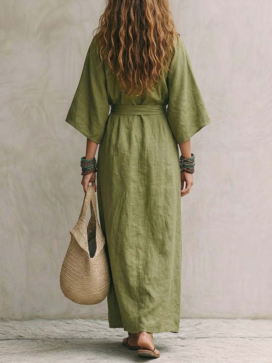 Women's Solid Color Art Casual Comfortable Cotton Linen Dress
