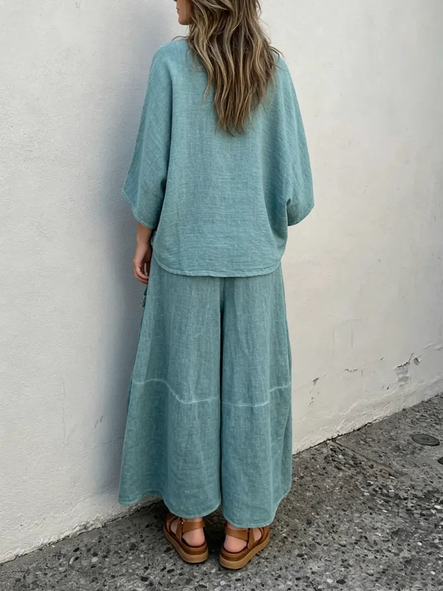 Women's Washed Vintage Cotton And Linen Set