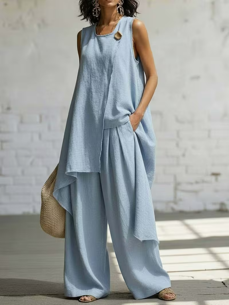 Women's Irregular Cut Design Cotton Linen Suit