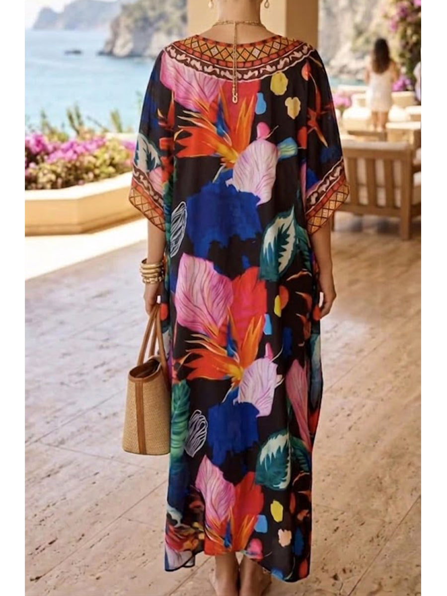 Loose And Cozy Bohemian Artistic Print Kaftan
