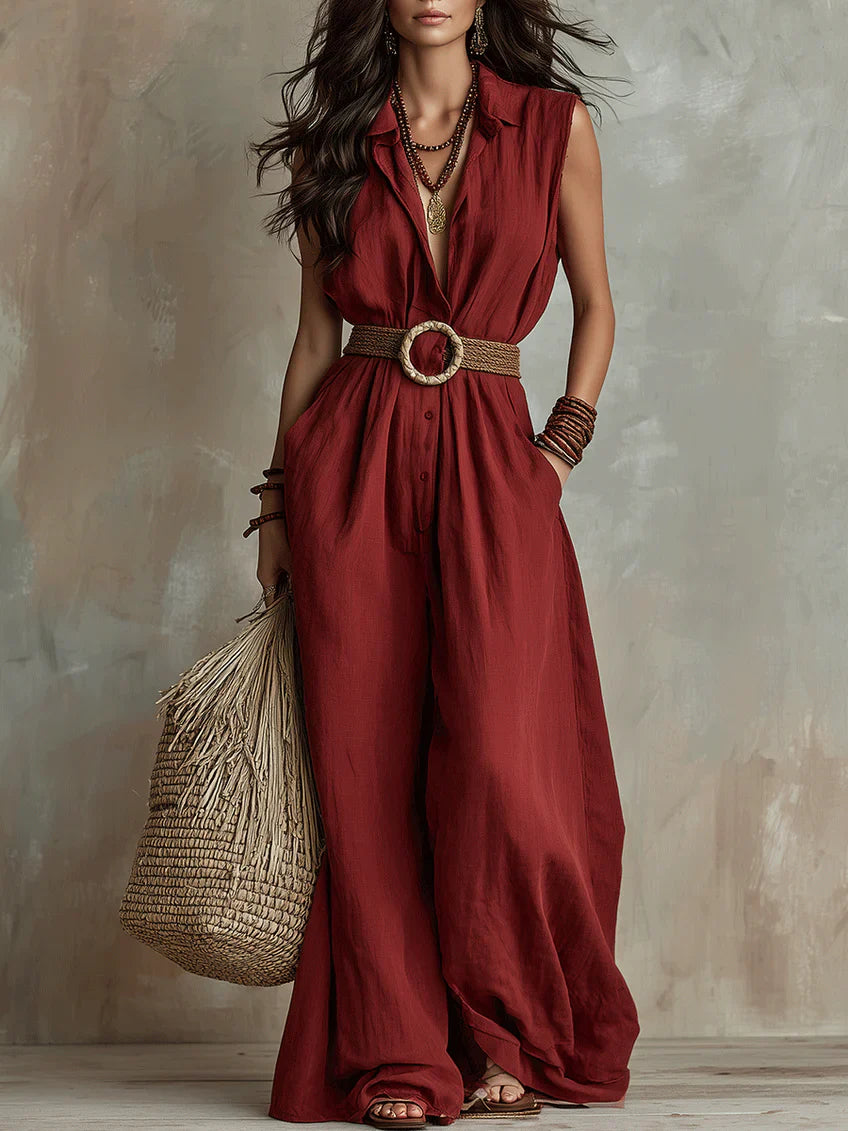 Women's Bohemian Style Sleeveless Linen Jumpsuit
