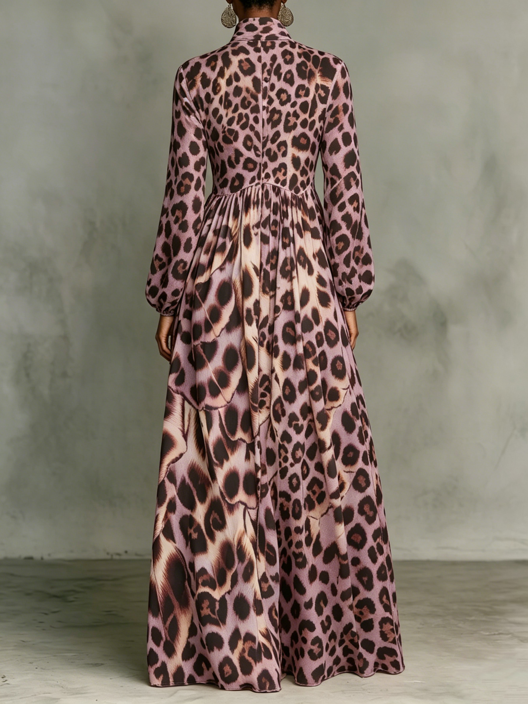 Classic Leopard Print Color-block Dress — Featuring A Turn-down Collar, Cinched Waist, And Flared Skirt