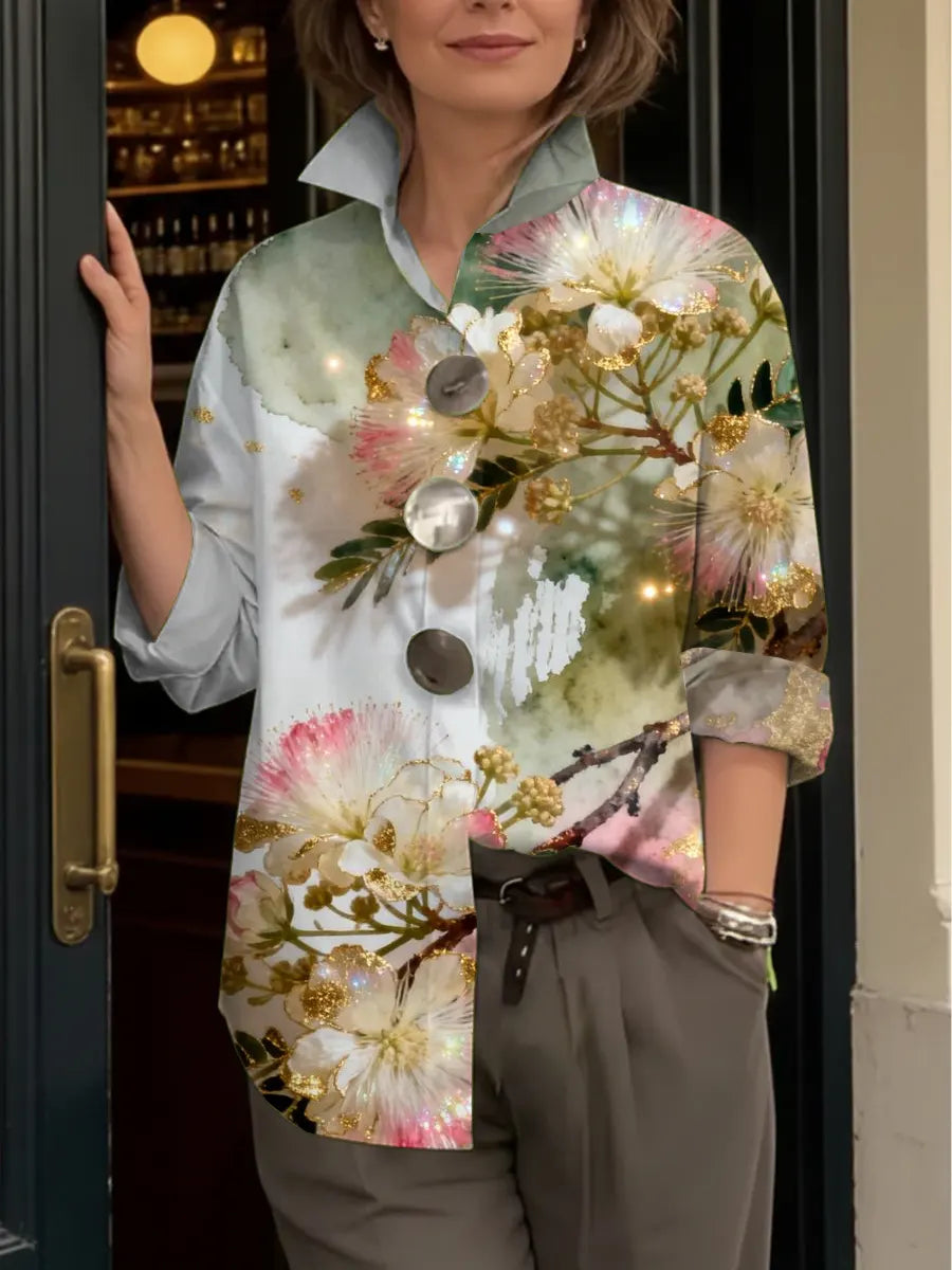 Women's Vintage Watercolor Floral Print Shirt