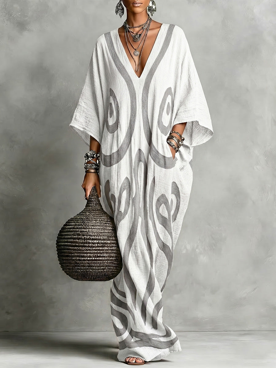Women's Bohemian-style V-neck Long-sleeve Dress