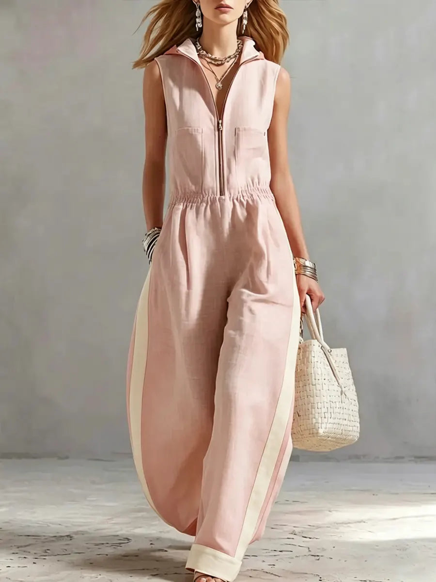 Women's Casual Sports Style Hooded Linen Jumpsuit